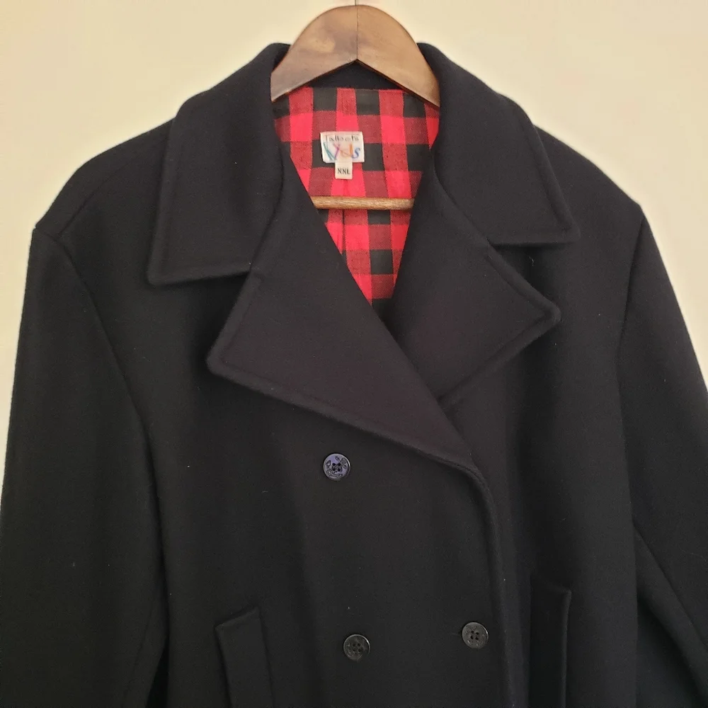 🌞SOLD🌞 Talbots Kids Wool Pea Coat Size XXL Black Double Breasted Buffalo Plaid - Picture 2 of 10